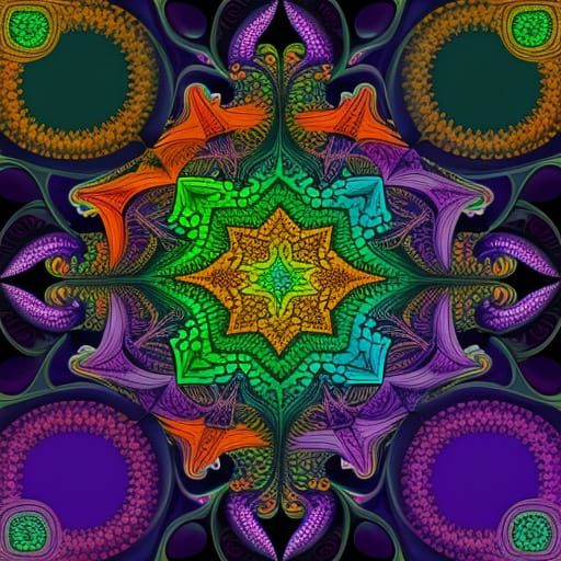 Trick or Treaters Amidst Glowing Fractal Art