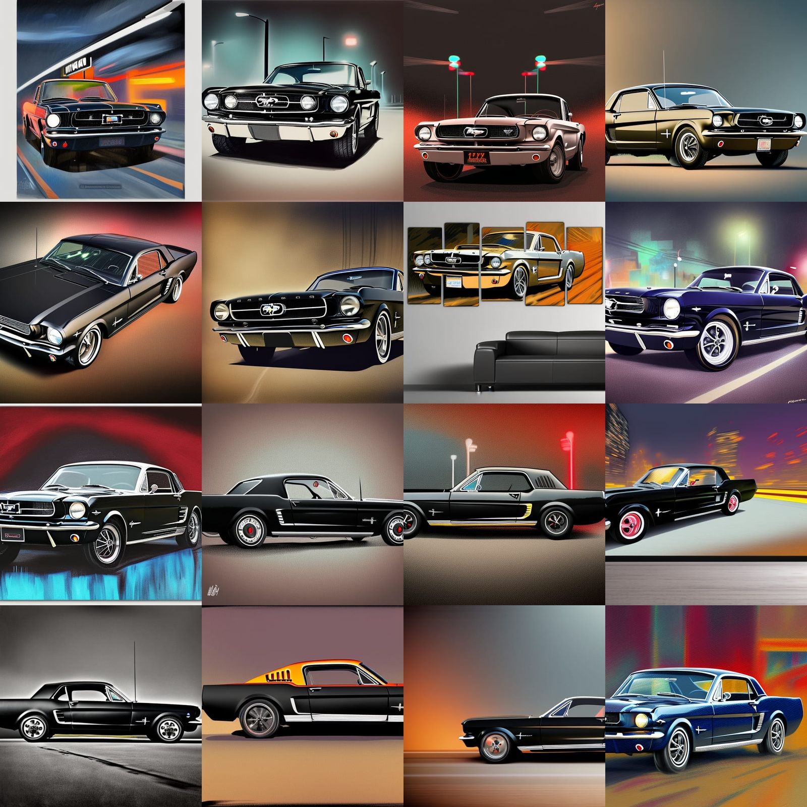 1964 Ford Mustang at Night: Hyperrealistic Splash Art