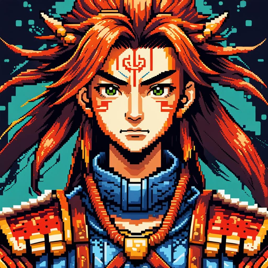 8-bit Japanese Warrior Pixel Art Portrait