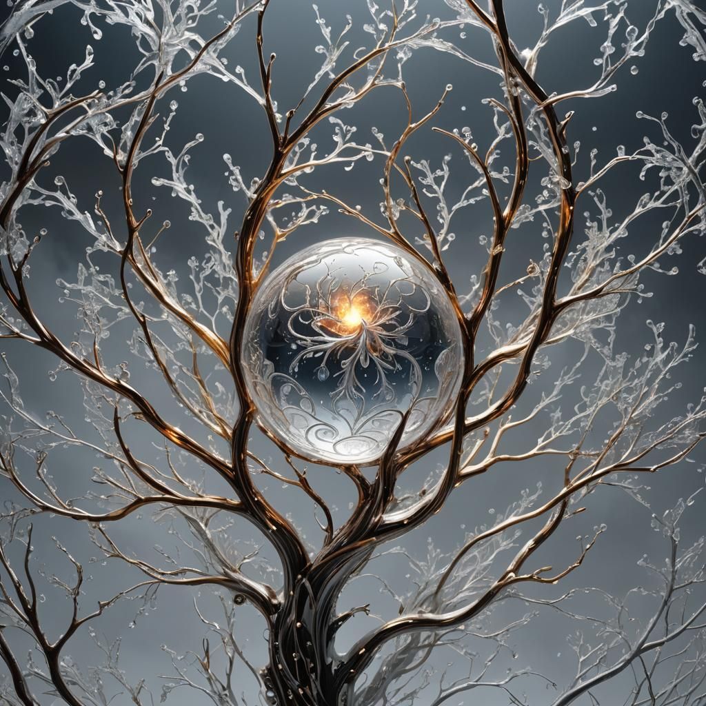 Crystalline Sphere with Fiery Core: Fantasy Concept Art