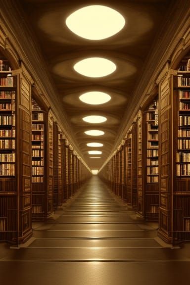 Endless Library Corridor in Detailed Matte Painting