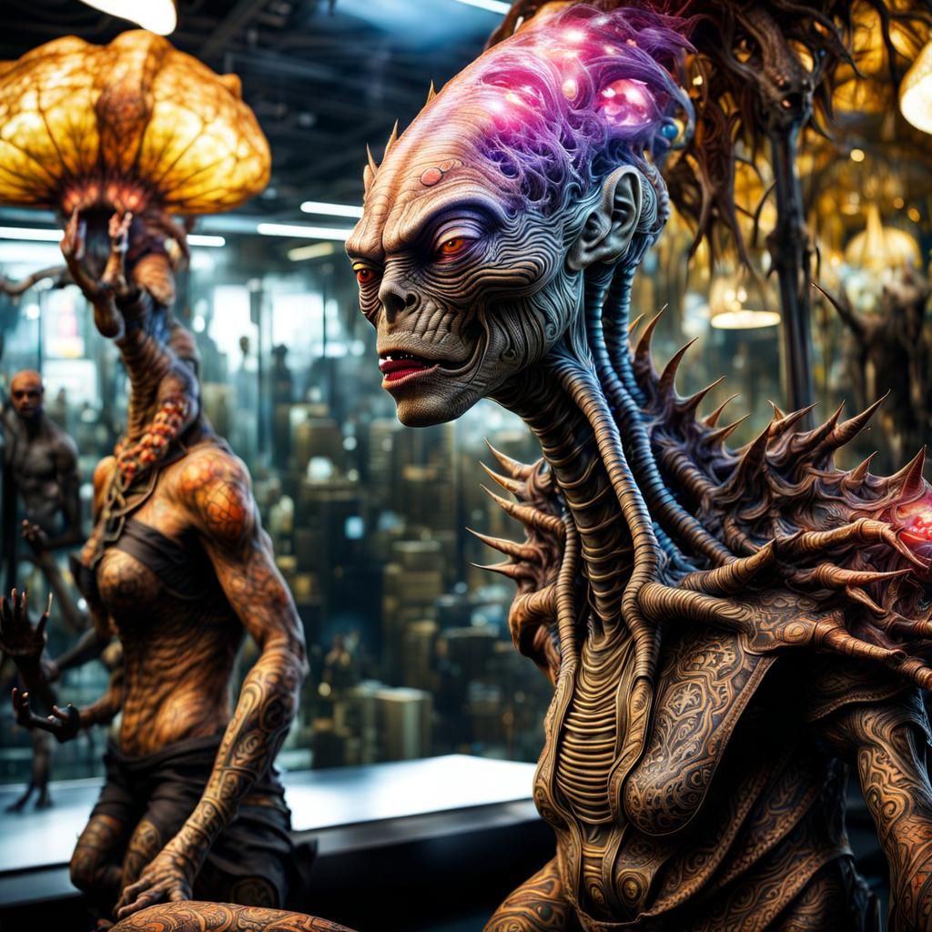 Photorealistic Aliens in Fashionable Clothing, Hyperrealisti...