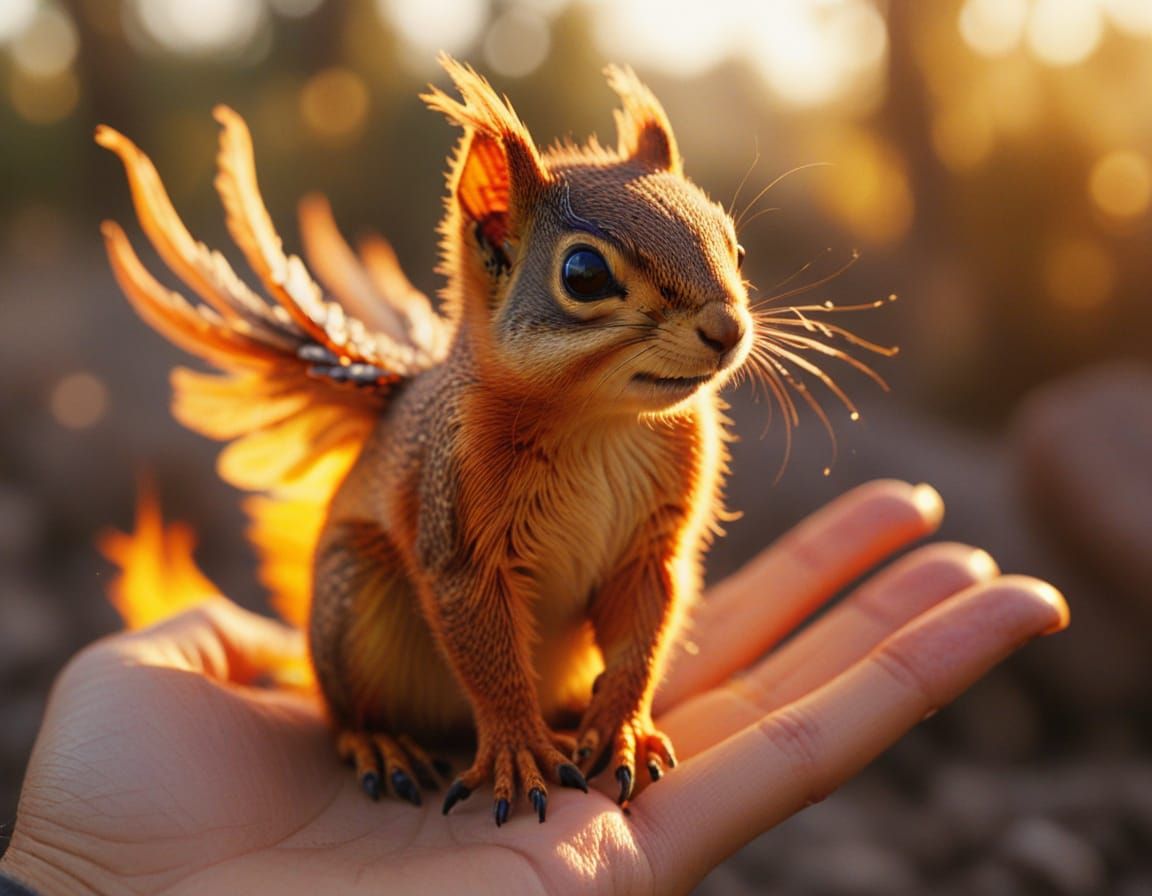 Tiny Phoenix Squirrel Lands on Hand in Cinematic Film Still