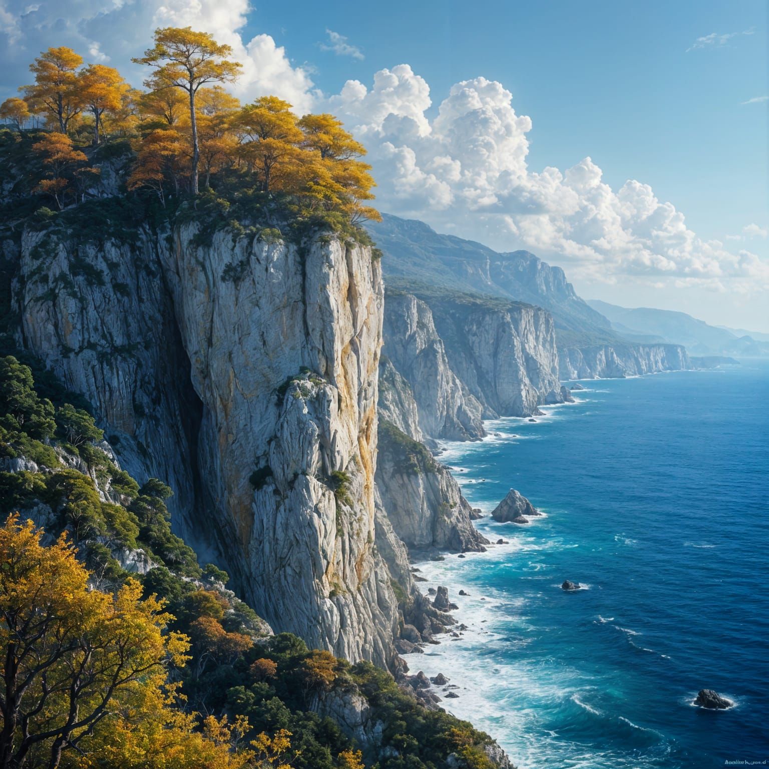 Marble Cliffs with Iridescent Trees, Epic Painting