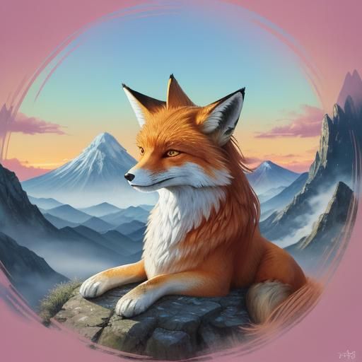 Holy Fox Goddess with Nine Tails in Manga Style