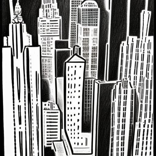 New York City Portrait in Ink and Charcoal