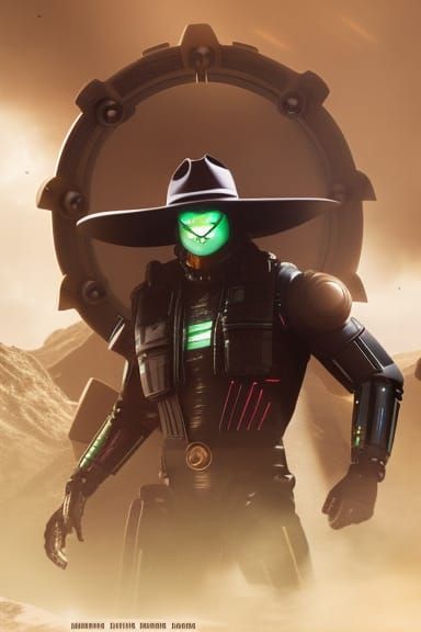 Futuristic Four-Armed Alien Cowboy Digital Illustration