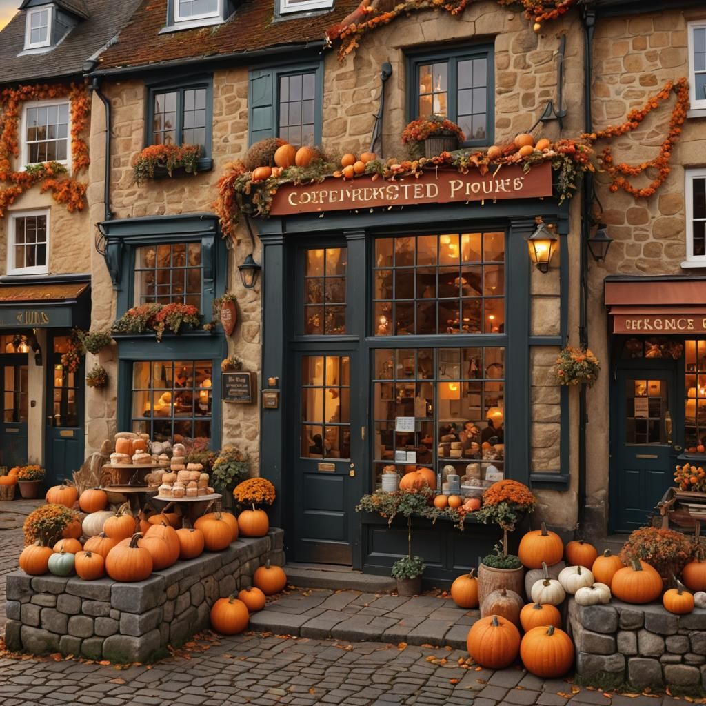 Cozy Autumn Coffee Shop in English Village