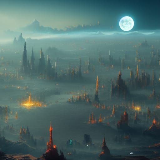 Fantastical City on the Moon in Detailed Matte Painting