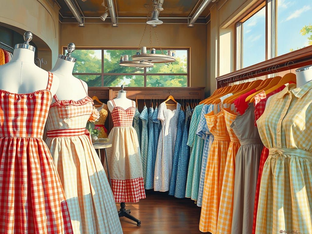 Romantic Gingham Fashion Study in Warm Summer Light