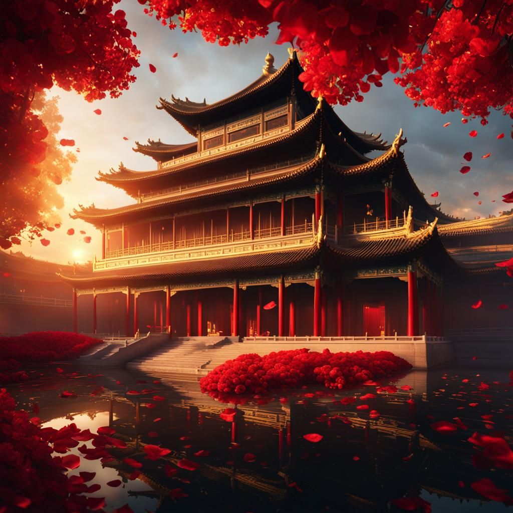 Ancient Chinese Palace in Golden Sunlight