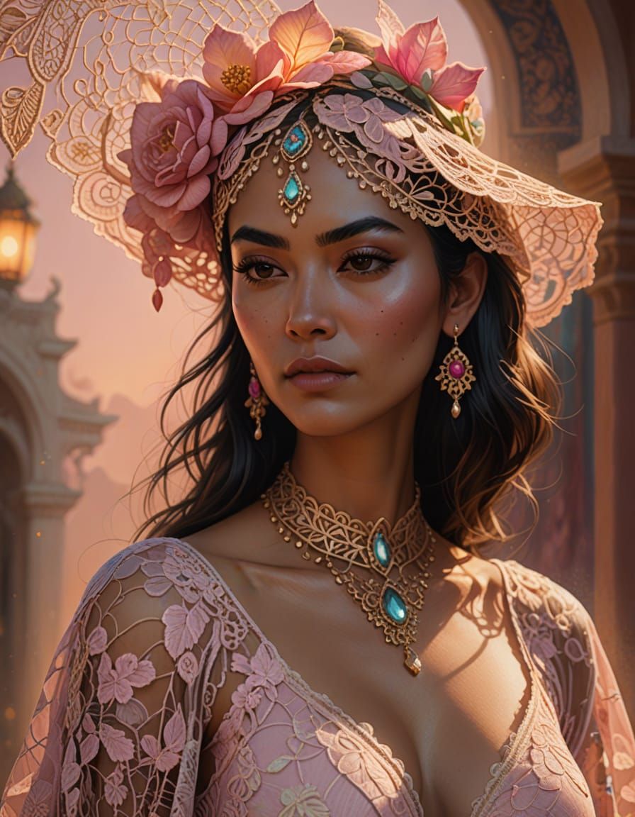 Mexican Woman in Surreal Lace Attire