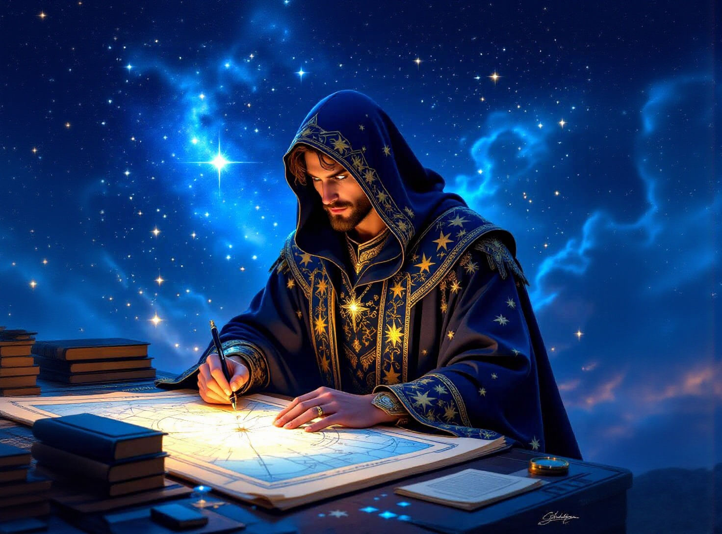 Celestial Cartographer Mapping Constellations with Starlight...