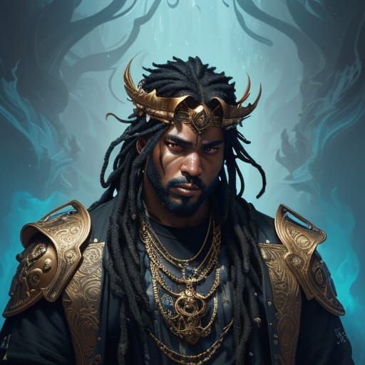 Rapper Portrait with Cannabis, Fire, Water, Ice Elements