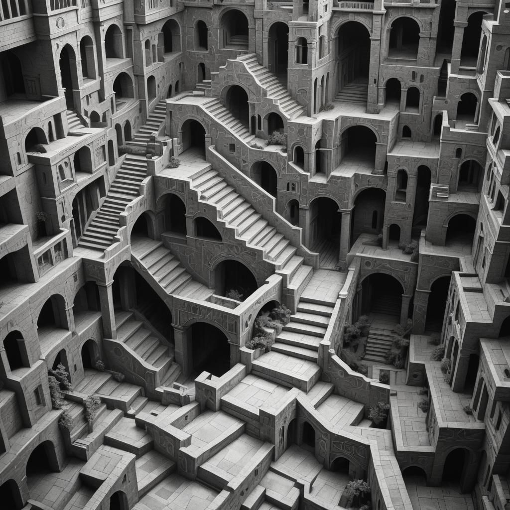 Impossible Staircase: Escher-Inspired Digital Art