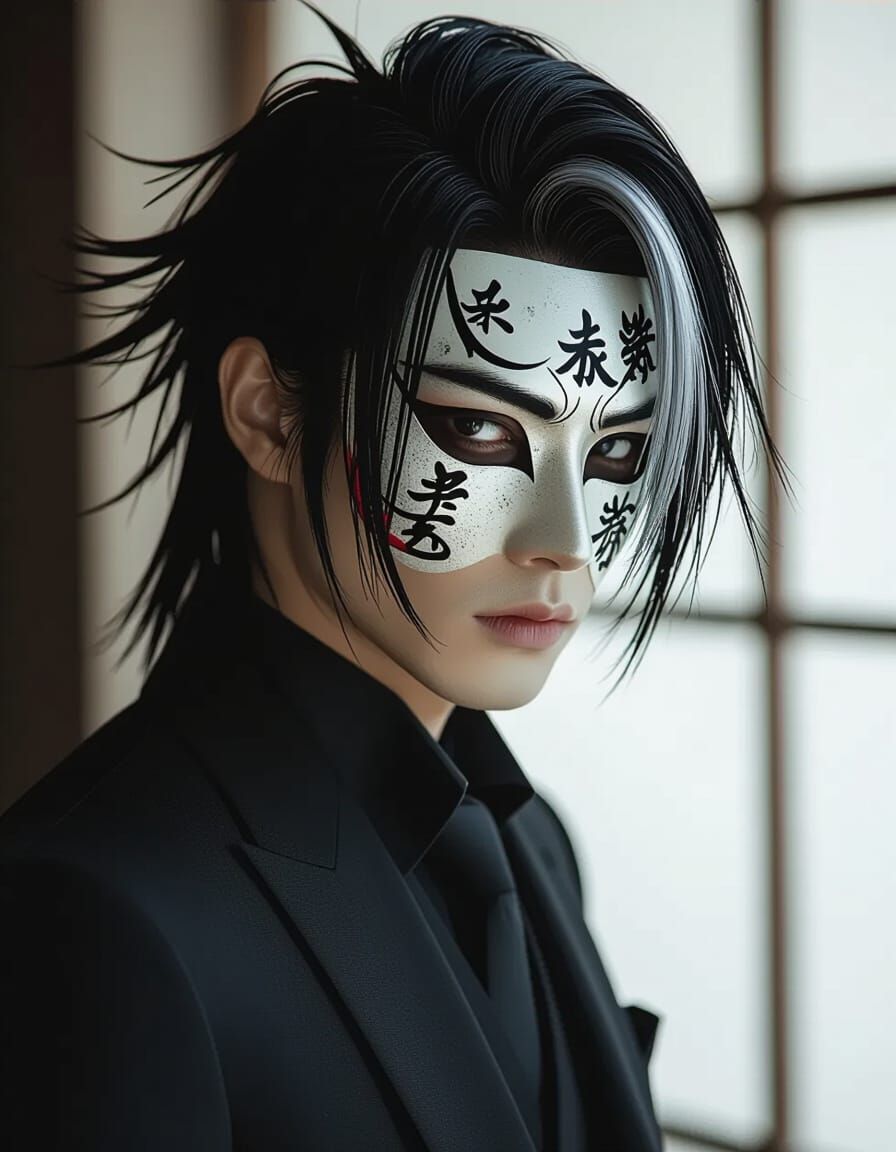 Kabuki Masked Man in Sharp Suit, High Contrast