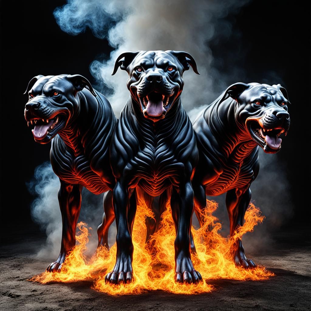 Muscular Fire Cerberus in Fauvism Pop Art Style
