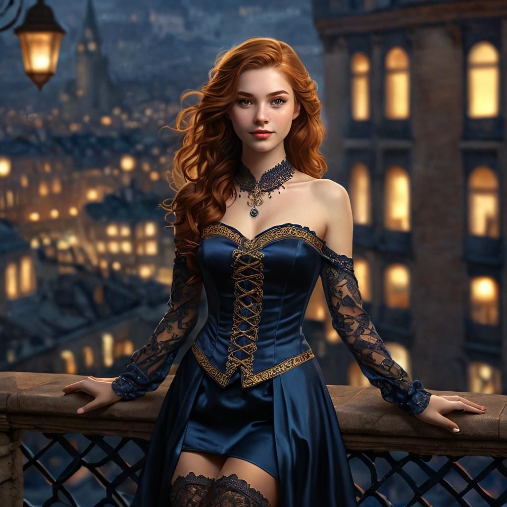 Girl leaning on the balcony railing