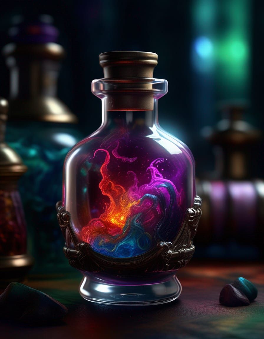 Sinister Magical Potion in Elegant Vial, Hyper-Realistic