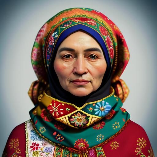 Teddy Bear in Babushka Dress: Vibrant Folk Art