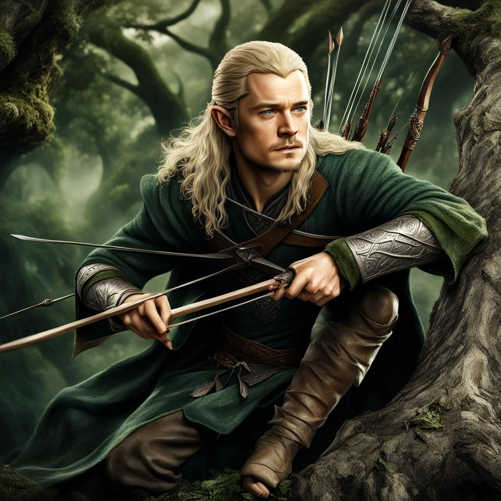 Legolas in Tree: Hyperrealistic Cinematic Portrait