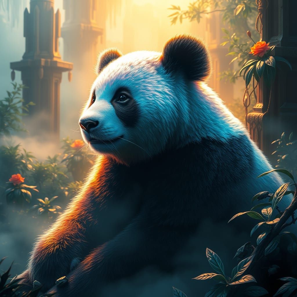 Majestic Panda in Dreamlike Environment
