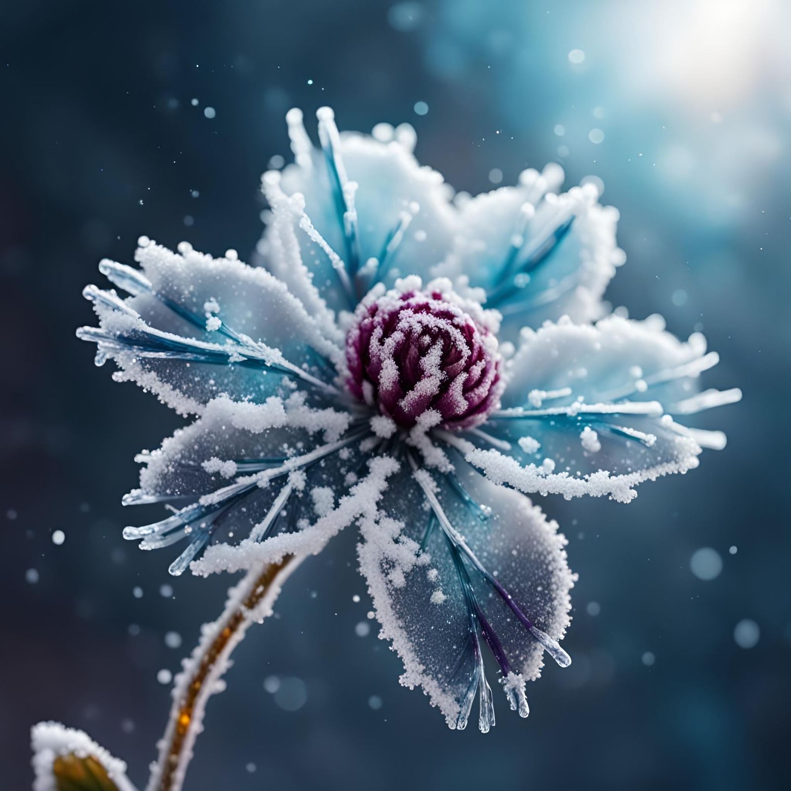 Frozen Flower in Snow: Hyperrealistic Splash Art