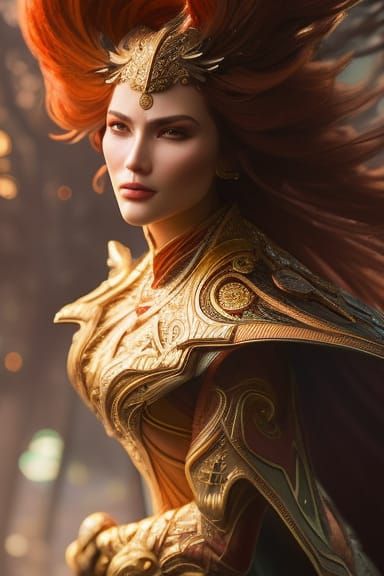 Fantasy Woman in Forest at Sunrise