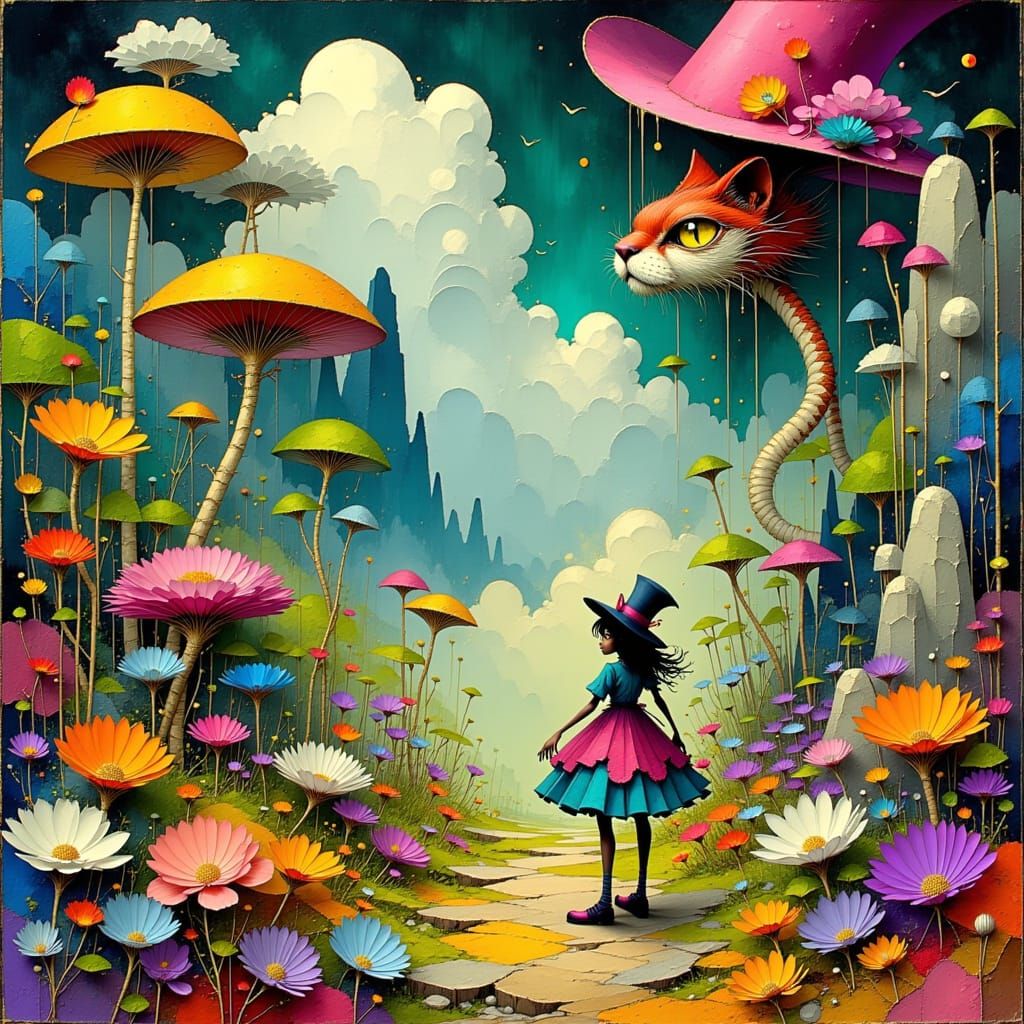 Alice in Wonderland Chorus in Dreamlike Landscape