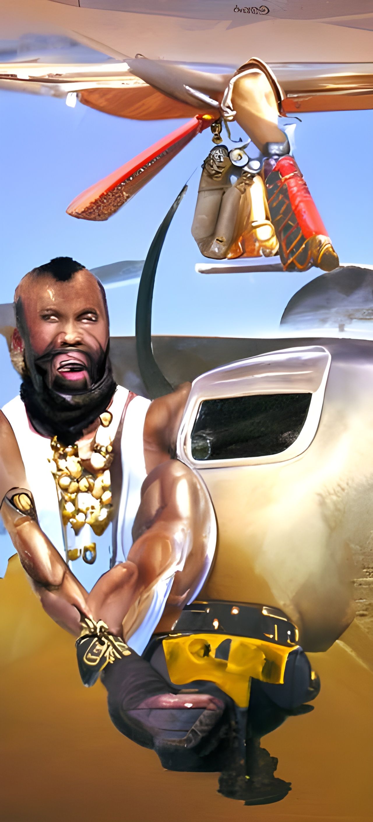 Mr. T as Djinn Sabotages Airplane: Photorealistic Painting