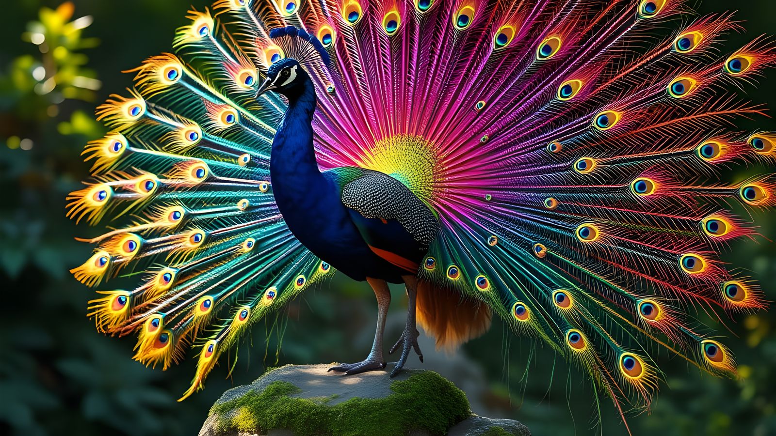 Vibrant Peacock Unfurls Rainbow