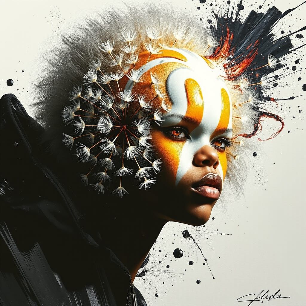 Dandelion Afro: Hyperrealistic Acrylic Art in 3D