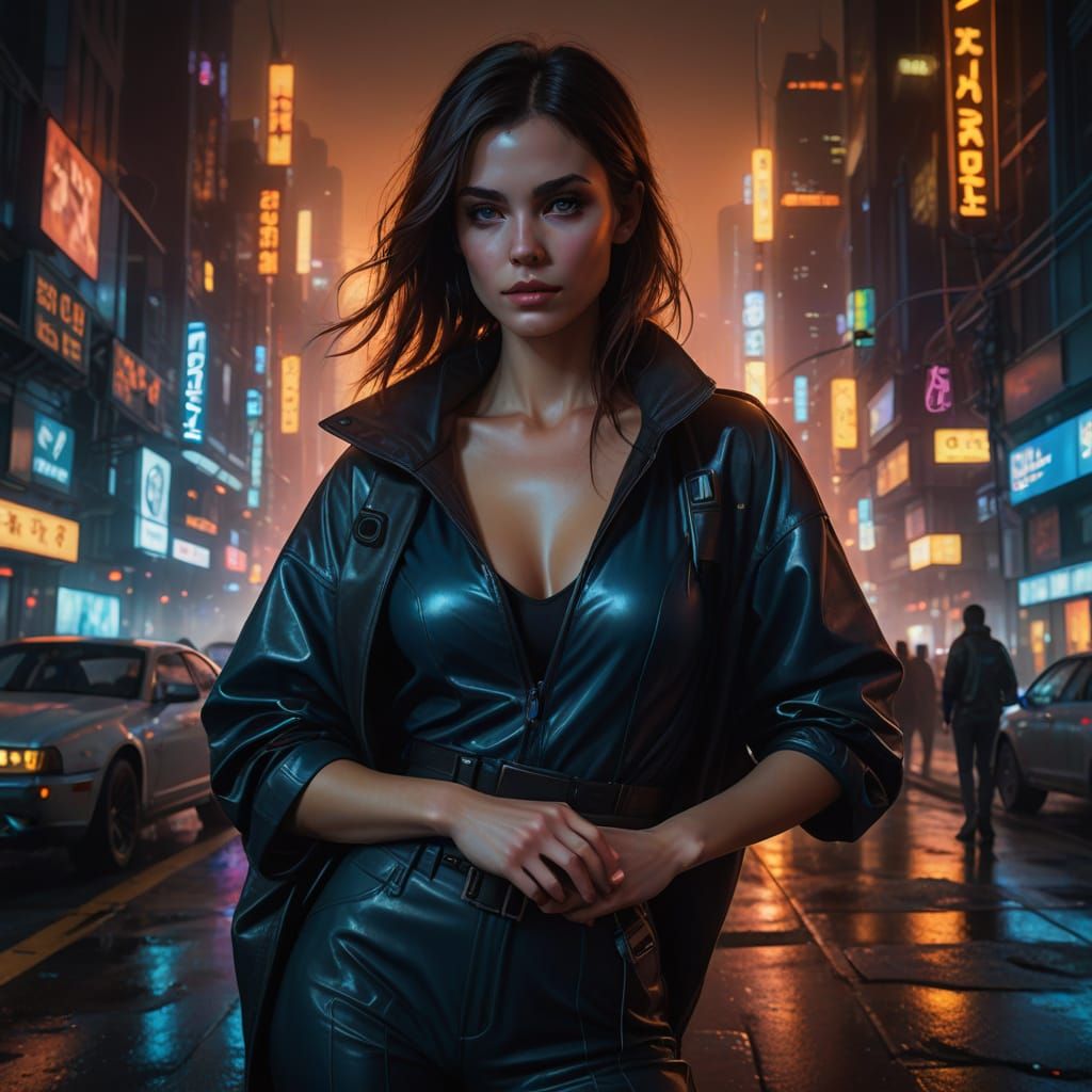 Glowing Cityscape Portrait in Hyperrealistic Style