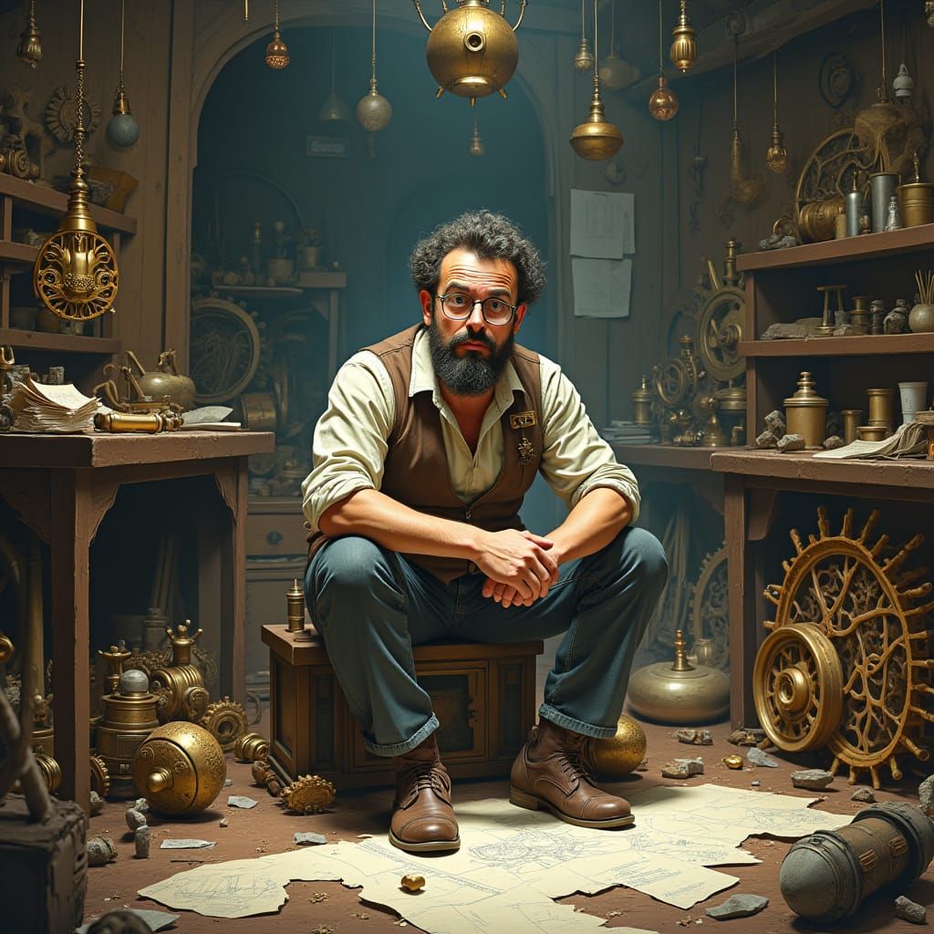 Inventor's Workshop in Industrial Fantasy Style