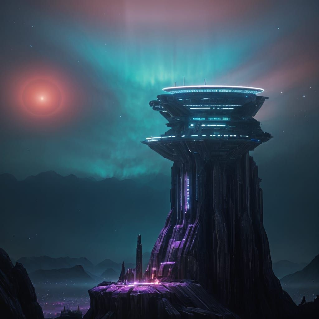 Epic Sci-Fi Spaceport Concept Art in Neon Style