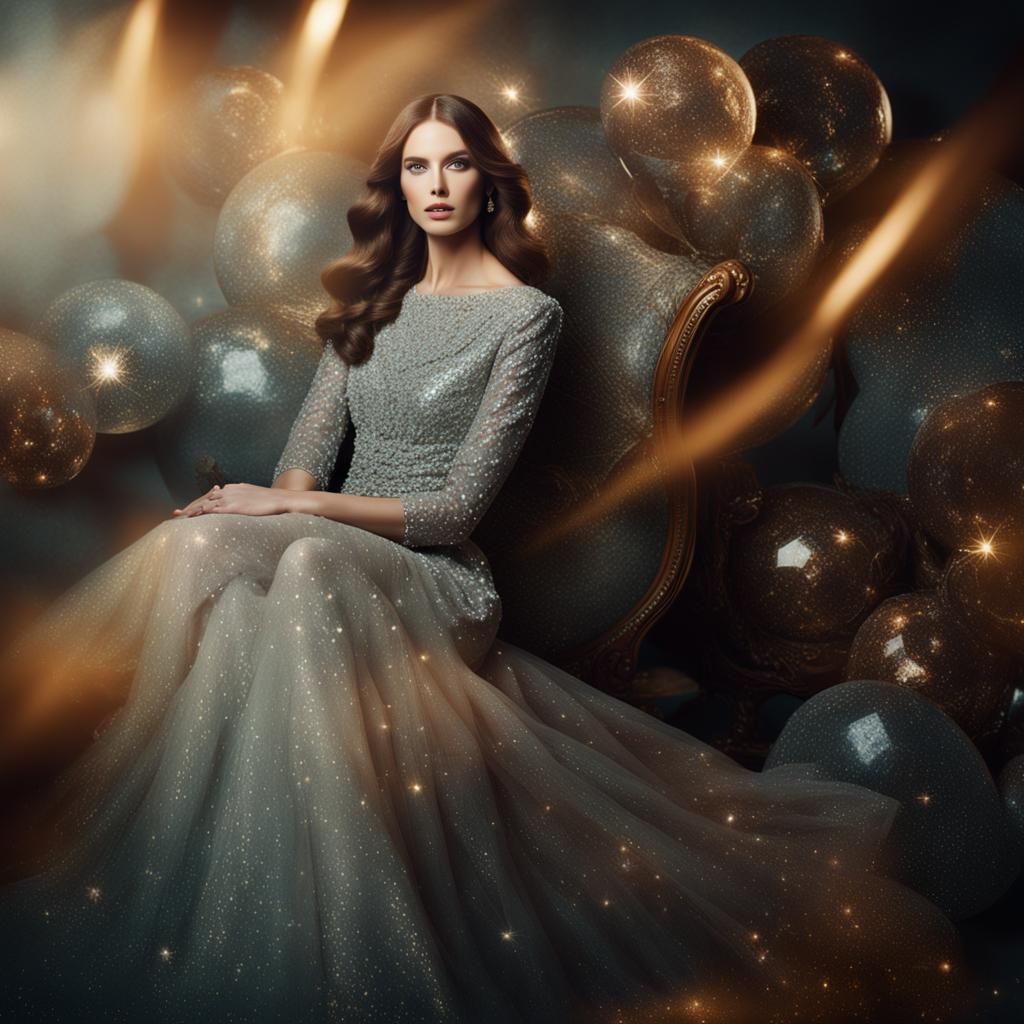 Glamorous Portrait with Diamonds and Holographic Dress