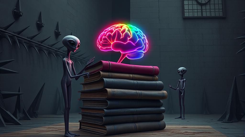 Ethereal Brain Examined by Aliens in Industrial Setting