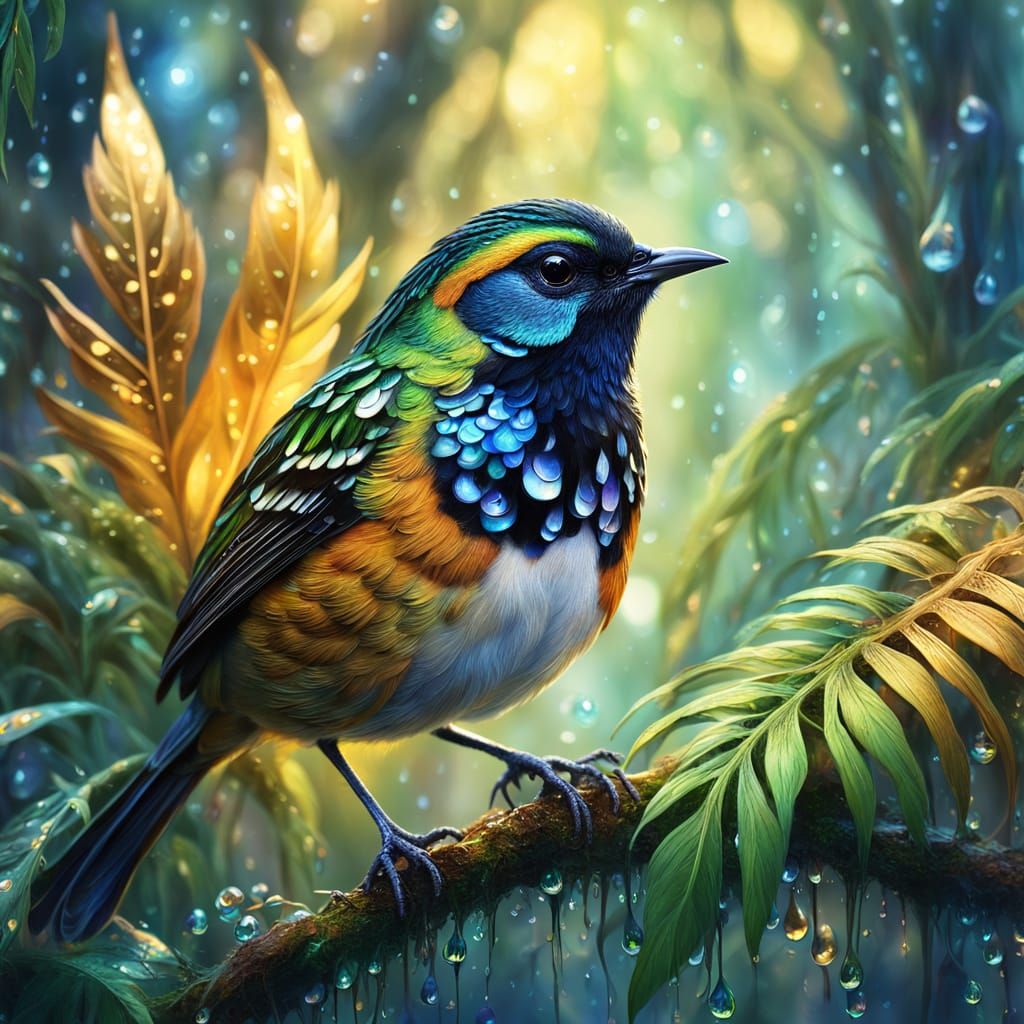 Surreal Antbird Portrait in Misty Forest