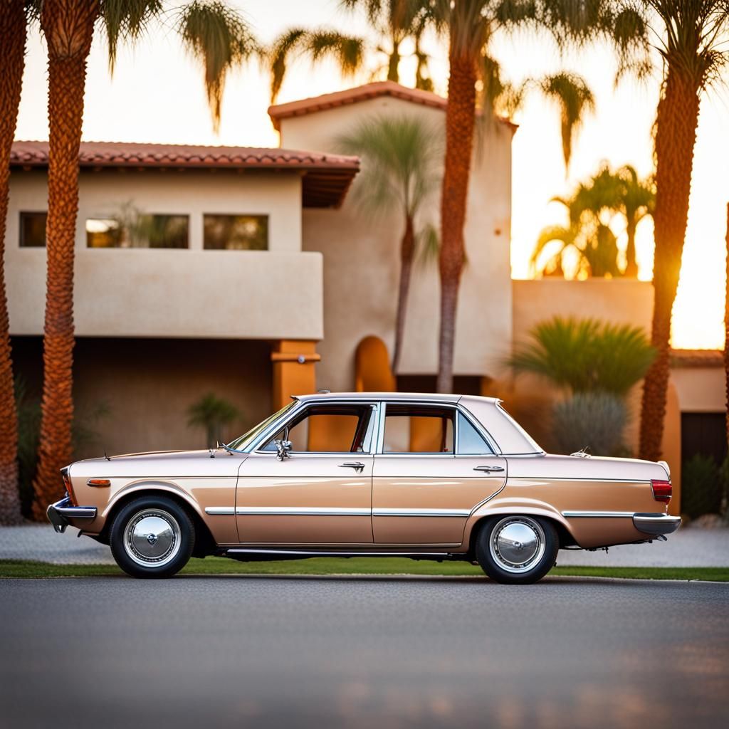 Vintage Light Orange Car Outside Palm Springs House