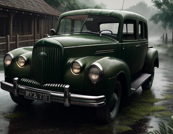 Green Vintage Car Portrait in Art Deco Style