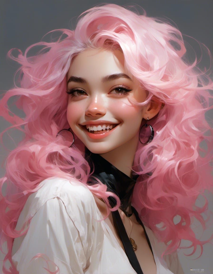 Vampire Girl Portrait with Pink Hair in Neon CG Style