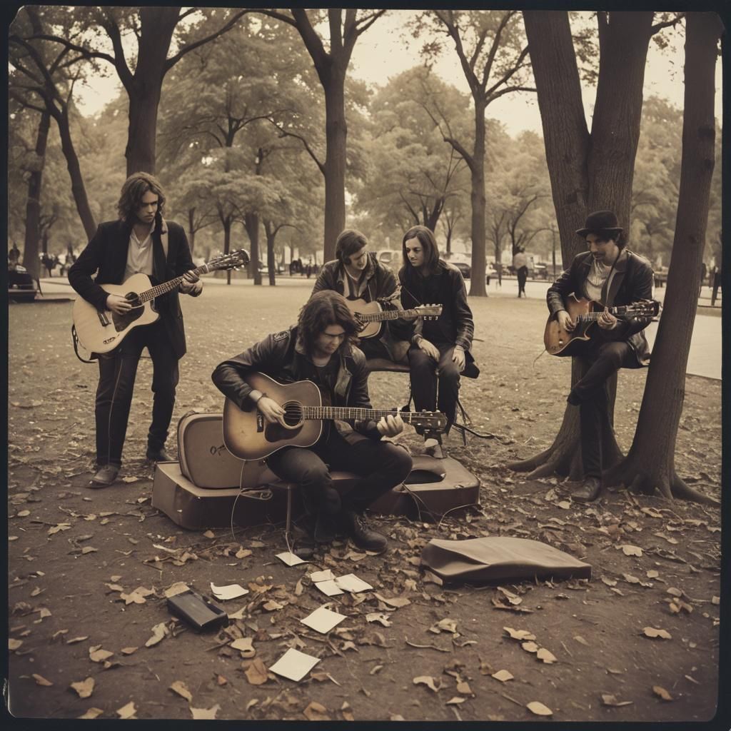 Sinister Polaroid of Young Musicians in Park