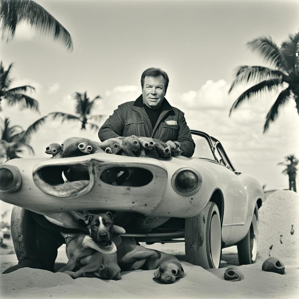 Shatner as Beach Bum in Cyberpunk Graveyard