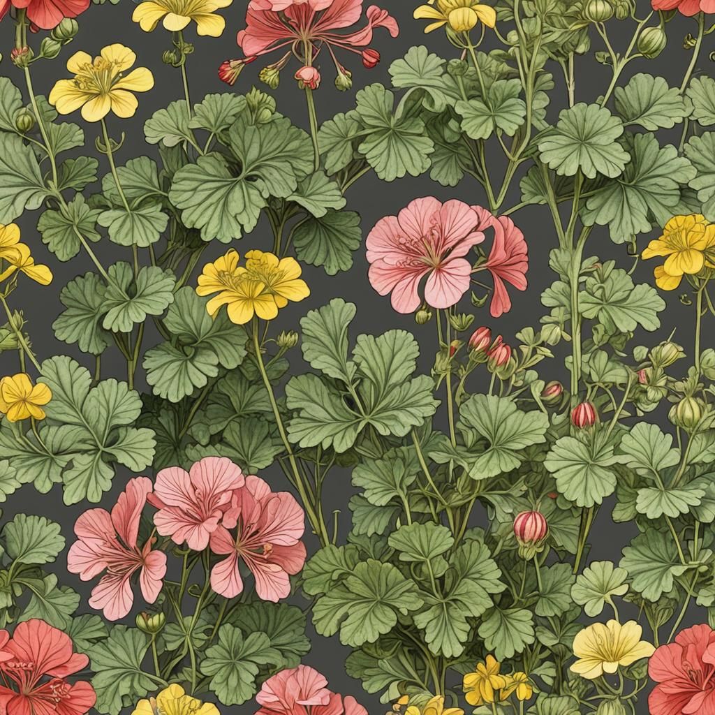 Botanical Illustration of a Yellow Geranium in Bloom