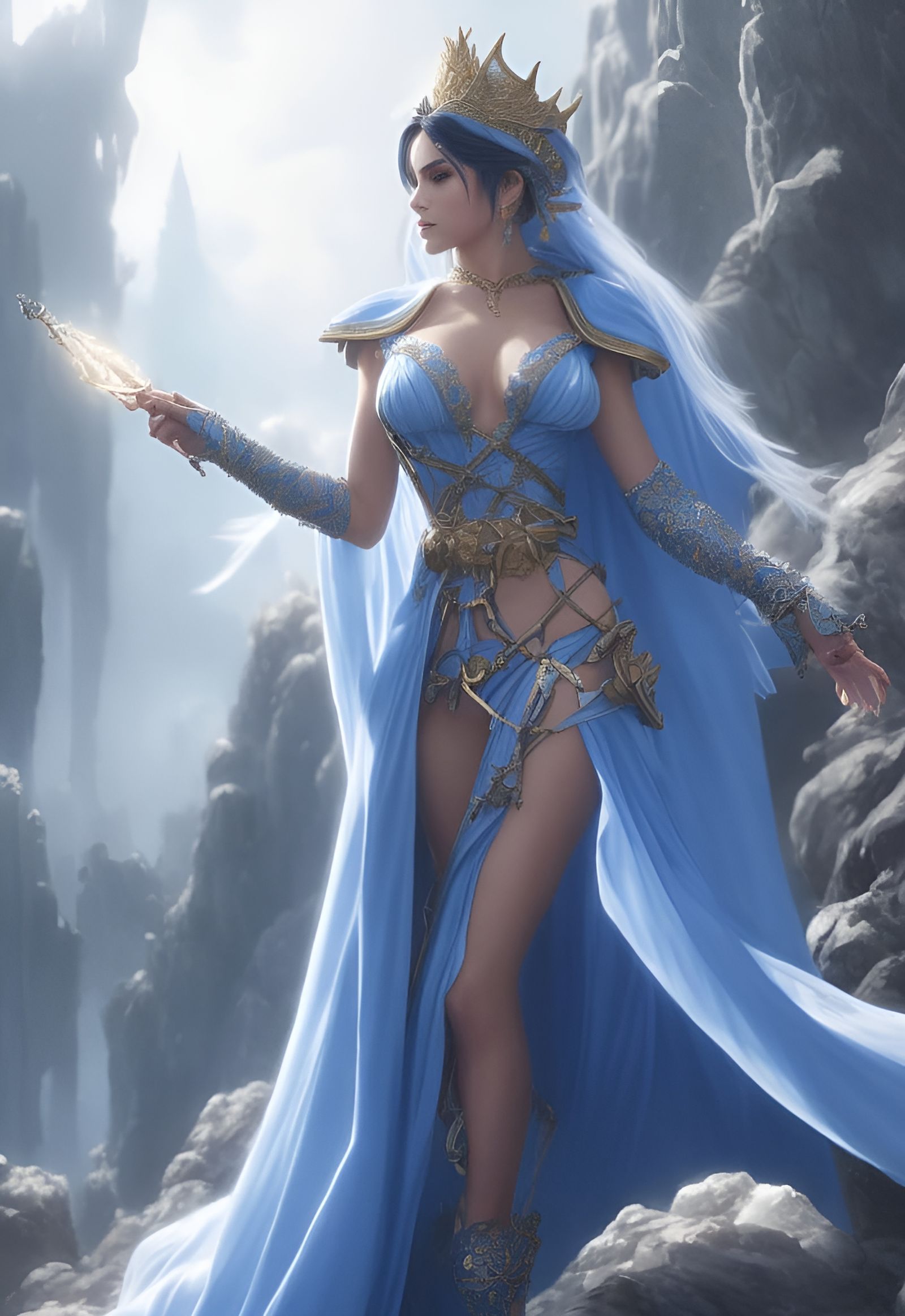 Elegant Aqua Goddess Portrait in Art Nouveau Style