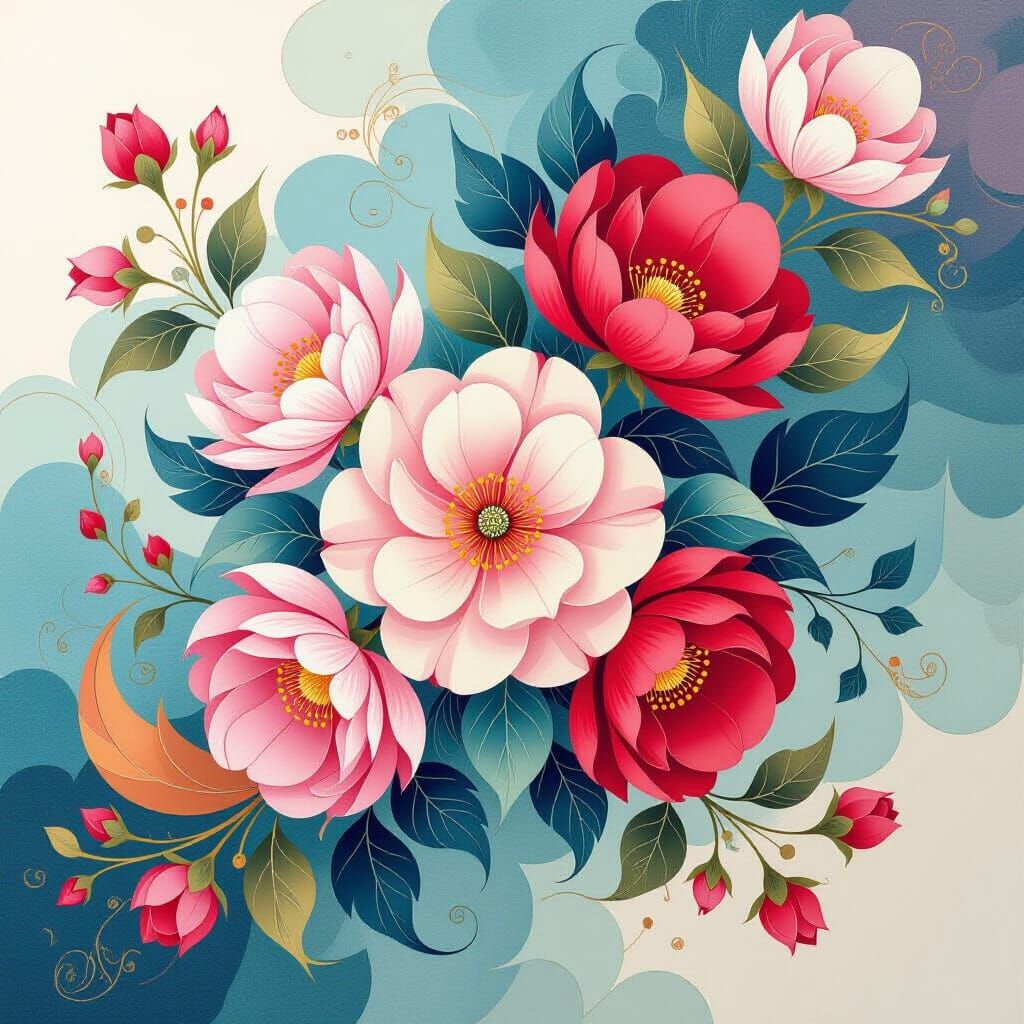 Floral Composition in Guache Style