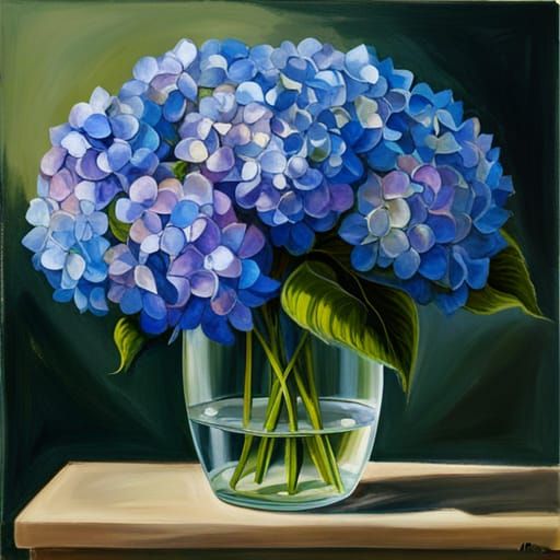 Blue Hydrangeas in Crystal Vase Bouquet