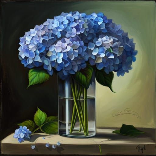 Blue Hydrangeas in Crystal Vase Bouquet