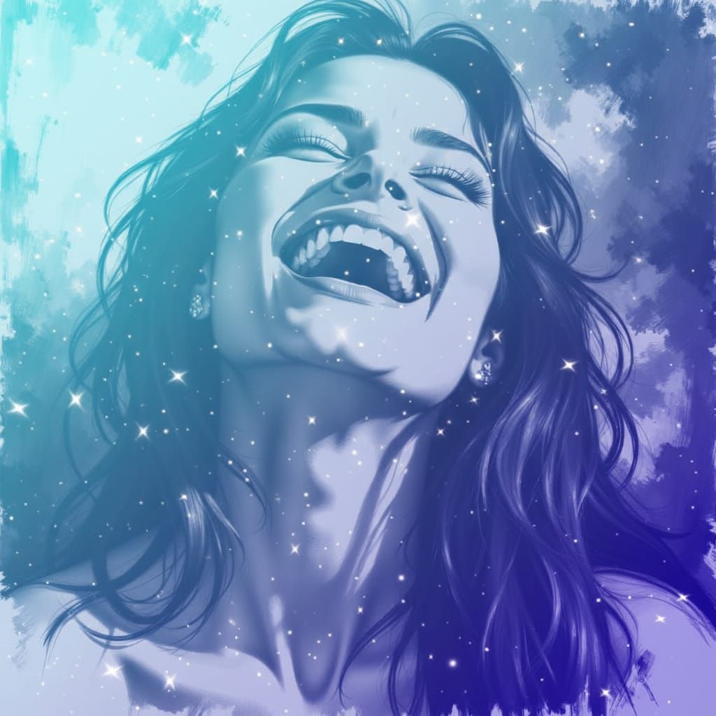Woman Laughing in Charcoal Style