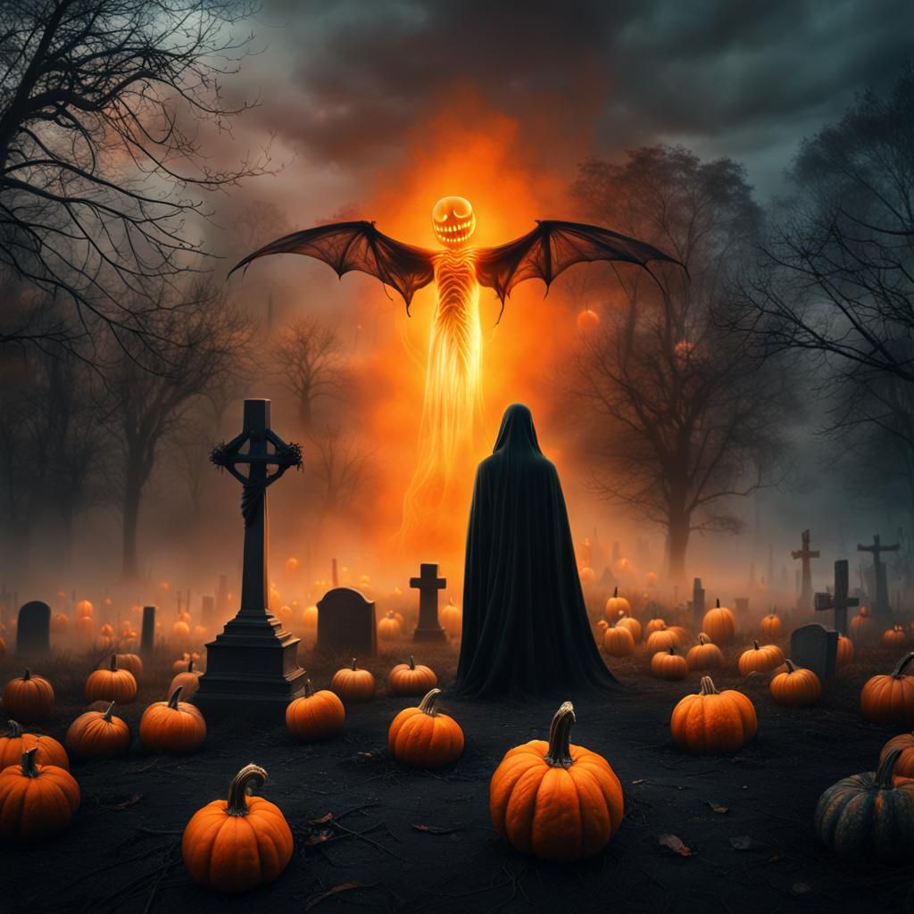 Pumpkin Head Specter in Misty Graveyard